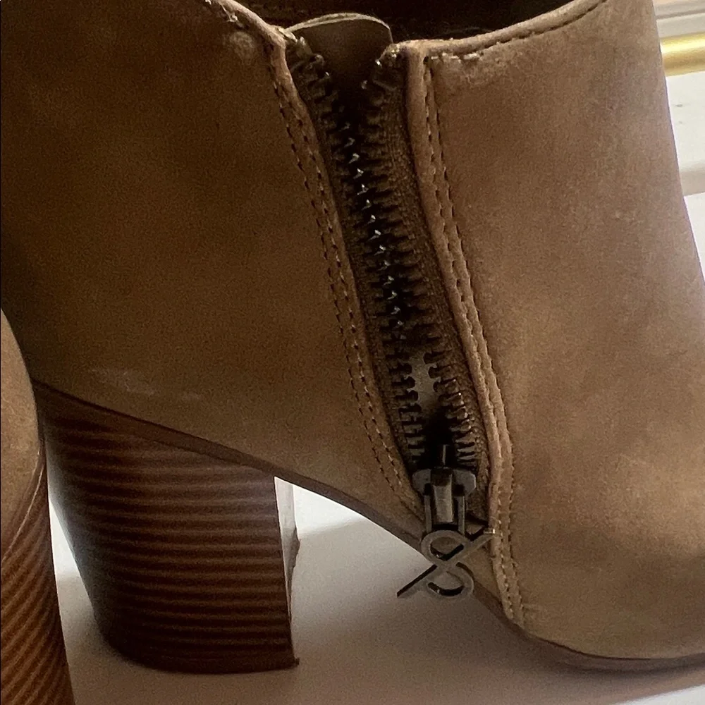 Parker Taupe Suede-Look Ankle Booties with Side Zip, 3in heel